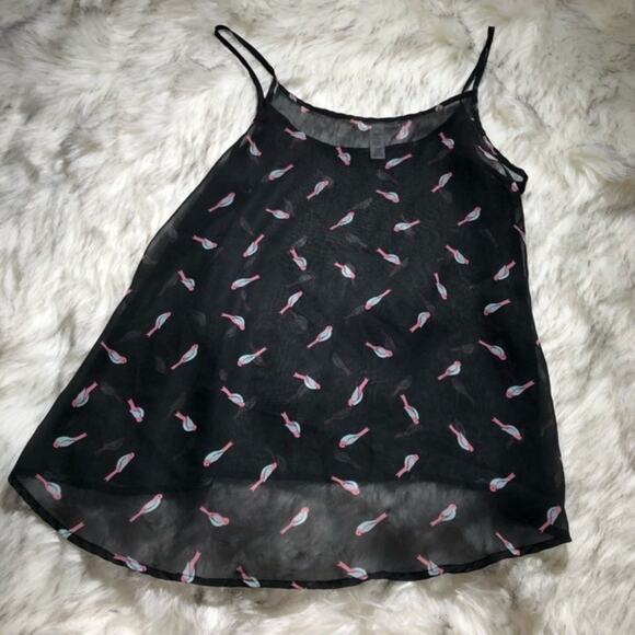 Ambiance Apparel small bird print sheer tank top - Picture 6 of 8